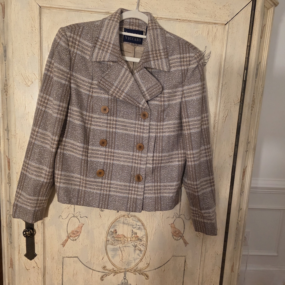 Viccaro Women's Double-Breasted Plaid Pea Coat - Brown